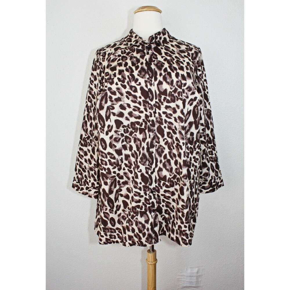 ROAMAN'S Top Blouse Plus Sz. 22W Beige Brown Animal Print LS Casual Career #04